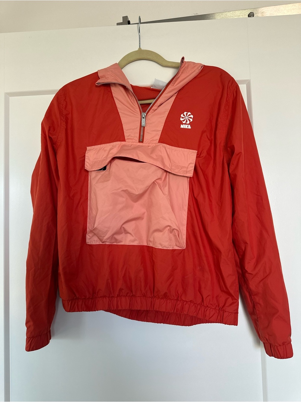 Nike Red Pullover Windbreaker with Pink Front Pocket